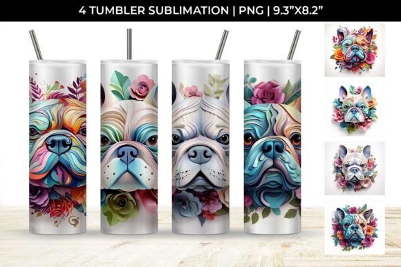 3D Floral Fantasy Bulldog Tumbler Wrap