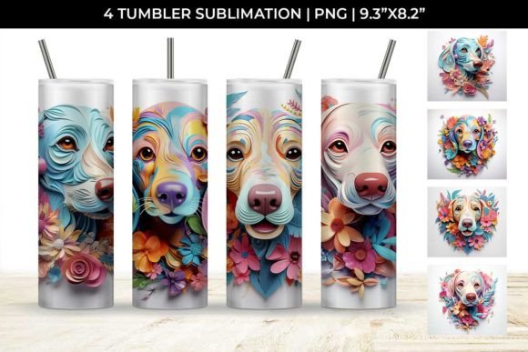 3D Floral Fantasy Dachshund Tumbler Wrap Design