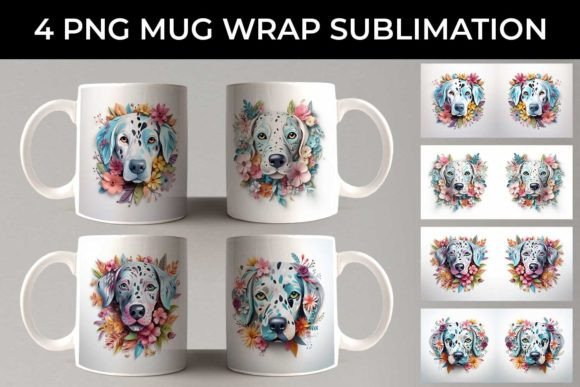 3D Floral Fantasy Dalmatian Mug Wrap PNG