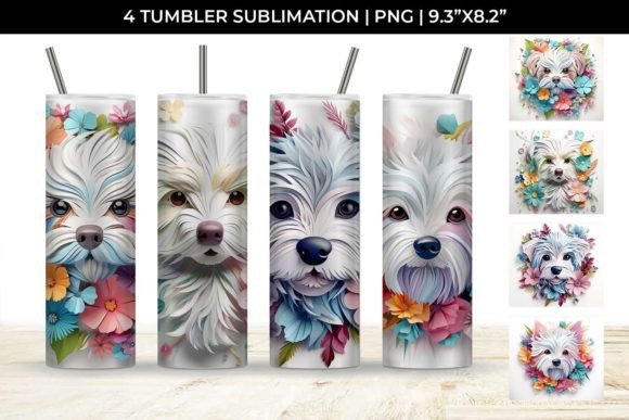 3D Floral Fantasy Maltese Tumbler Wrap: A Design Delight