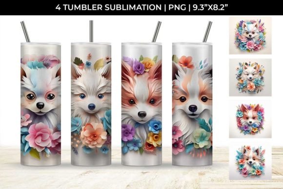 3D Floral Fantasy Pomeranian Tumbler PNG