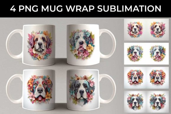 3D Floral Fantasy Saint Bernard Mug Wrap