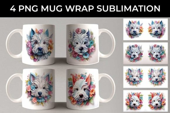 3D Floral Fantasy Westie Mug Sublimation