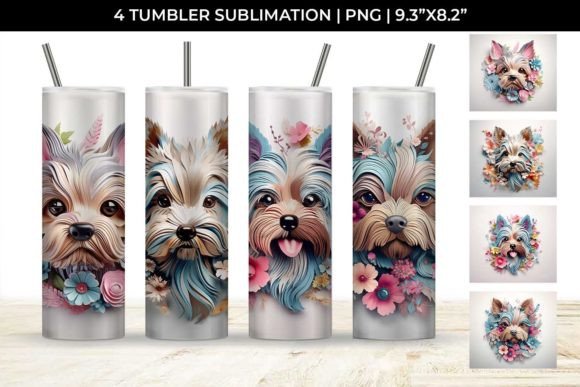 3D Floral Yorkshire Terrier Tumbler Wrap: A Pastel Dream
