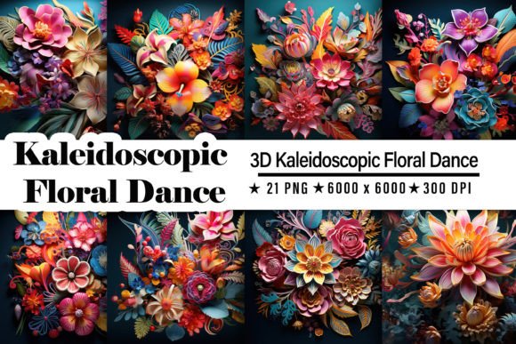 3D Kaleidoscopic Floral Dance: Vibrant Design Asset