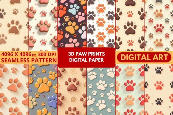 3D Paw Prints Digital Paper for Creative Projects