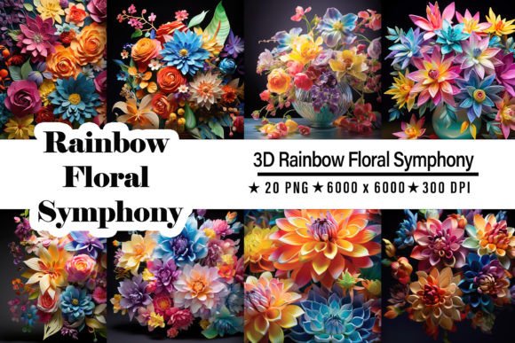 3D Rainbow Floral Symphony: A Vibrant Collection of 3D Flower Art
