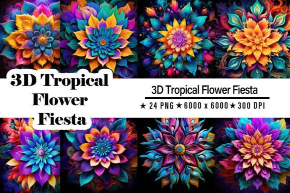 3D Tropical Flower Fiesta: Vibrant 3D Floral Designs