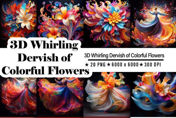 3D Whirling Dervish of Colorful Flowers: A Dynamic Design Asset
