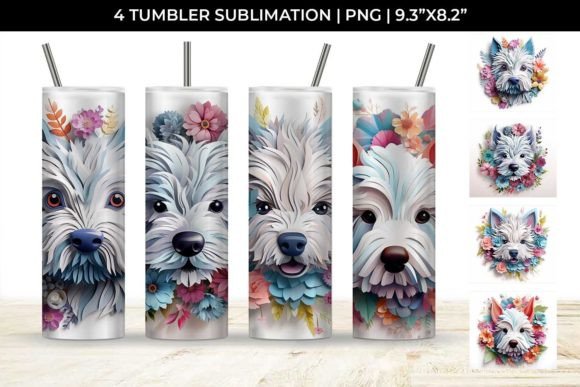 Adorable Westie Tumbler Wrap with 3D Floral Fantasy Design