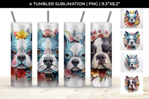 Charming 3D Floral Boston Terrier Tumbler Design