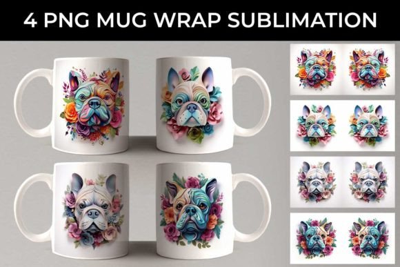 Charming 3D Floral Bulldog Mug Designs for Sublimation