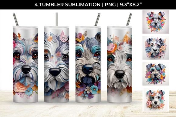 Charming 3D Floral Fantasy Schnauzer Tumbler Wrap