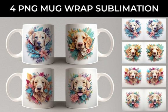 Charming 3D Floral Golden Retriever Mug Design