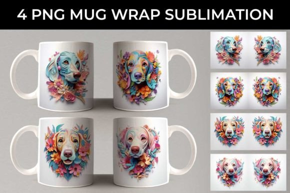 Charming Dachshund Mug Wrap: A Floral Design Delight