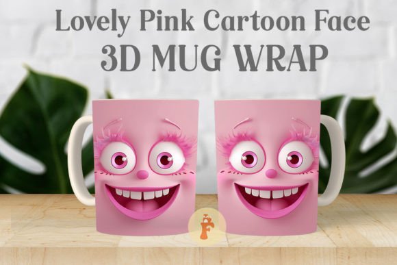 Charming Pink Cartoon Face 3D Mug Wrap Design