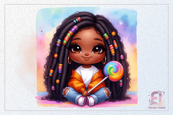 Cute African American Girl & Candy PNG: A Sweet Design Asset