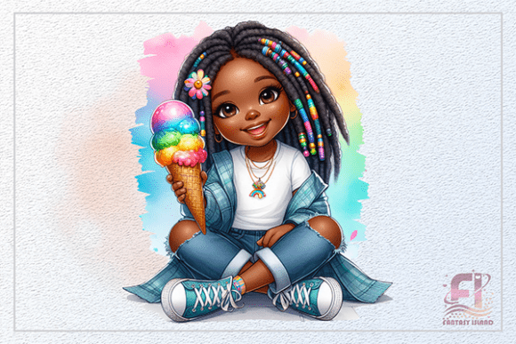 Cute African American Girl with Braids: A Vibrant Design Asset