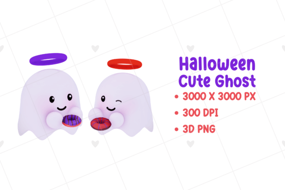 Cute Ghost Halloween 3D Clipart: Spooky-Sweet Design Assets