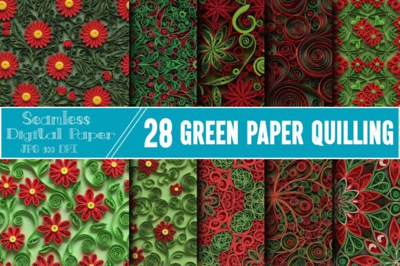 Green Paper Quilling Digital Paper: Elevate Your Designs