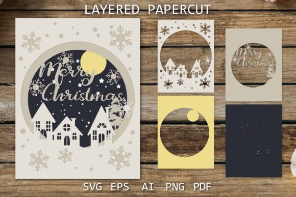 Merry Christmas Layered Card Design SVG