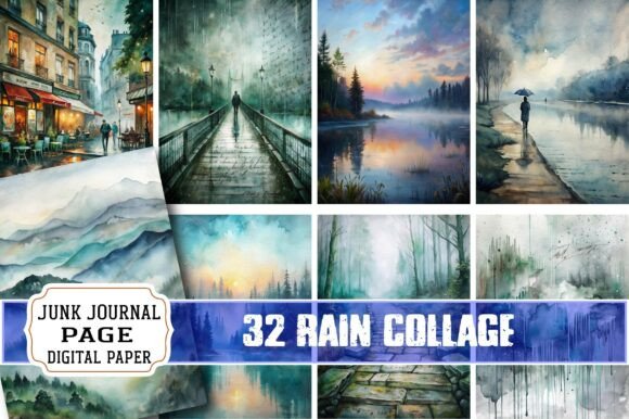 Rain Collage Junk Journal: A Creative Design Asset