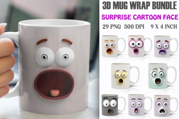 Surprise Cartoon Face 3D Mug Wrap Bundle