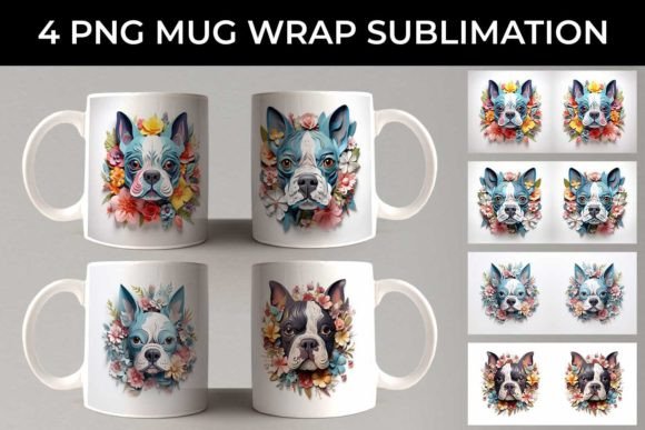 Whimsical Boston Terrier Mug Art with 3D Floral Charm